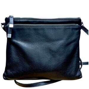 Margot Soft Slim Black Pebbled Leather Shoulder Crossbody Bag Adjustable